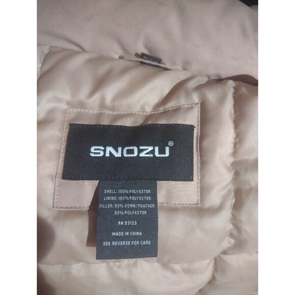 Snozu Down Feather Hooded Puffer Jacket Ski Coat Faux Fur Womens Sz S Tan Brown - Picture 15 of 16